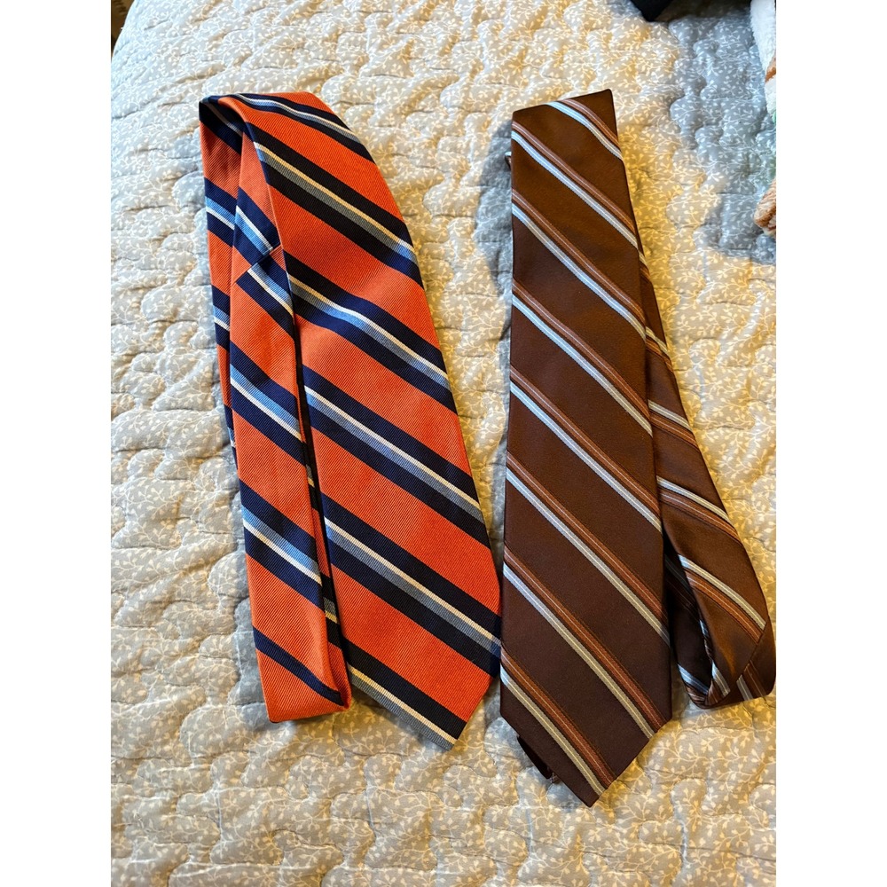 Brooks Brothers Silk Neckties Mens OS Orange Brown Excellent Repp Stripe Lot 2